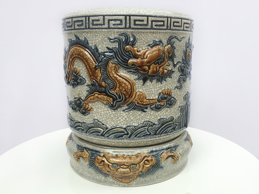 Bát hương men rạn rồng nổi Trường Xuân sứ cao cấp 16cm đẹp, bền Bát hương men rạn rồng nổi Trường Xuân sứ cao cấp 16cm đẹp, bền