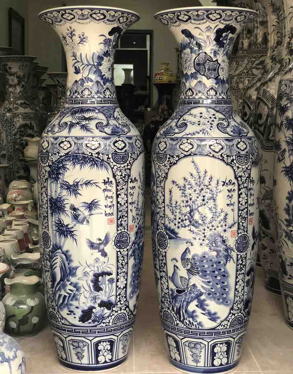 125cm 청자 사계절 정교한 그림 랙 꽃병