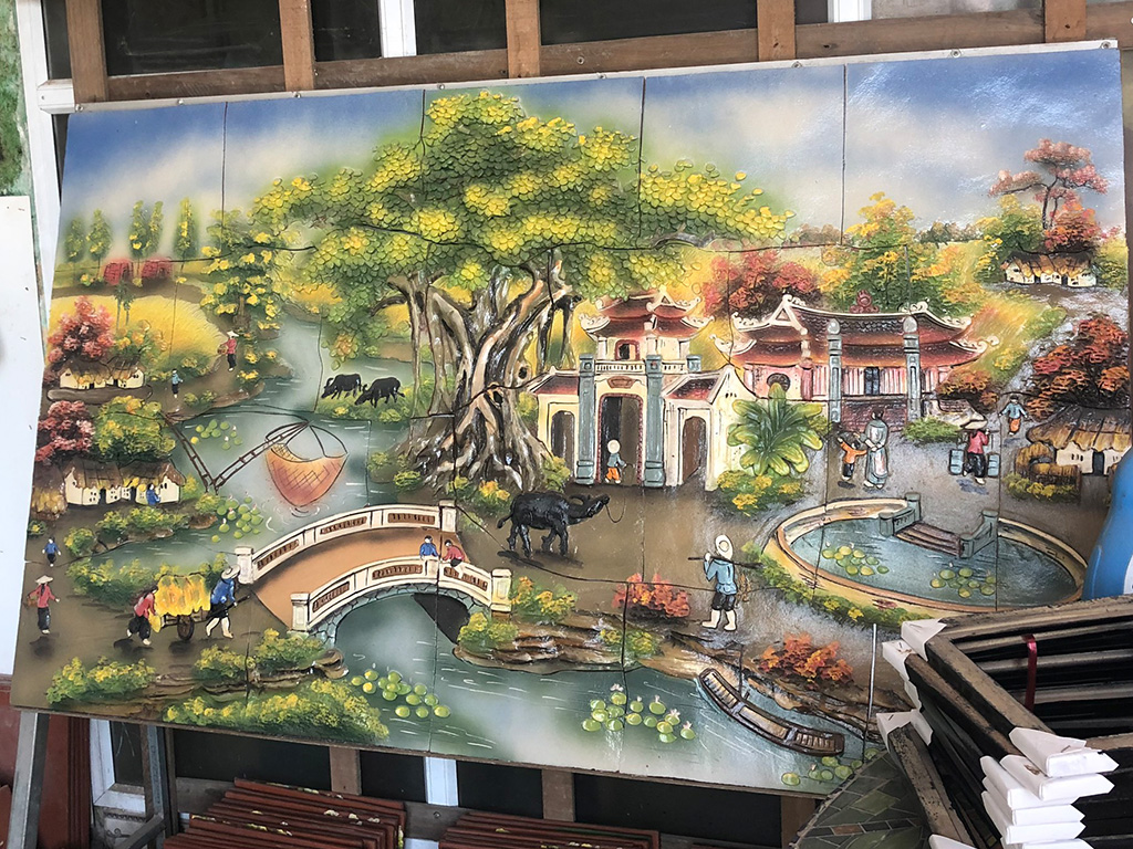 96x150cm 베트남 시골 풍경 도자기 벽화 바트장 수작