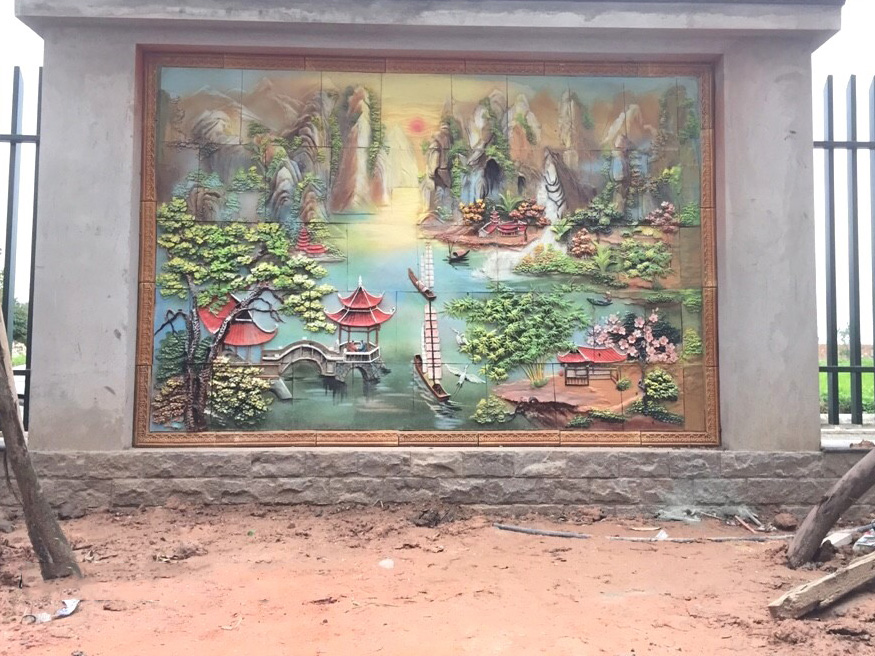 바트짱 산수화 장식 도자기 110x160cm 전통 벽화