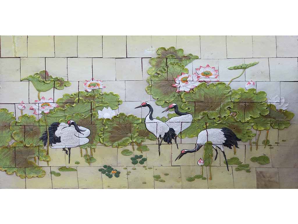 130x200cm 전통 청자 학 무늬 야외 벽화 배트랑