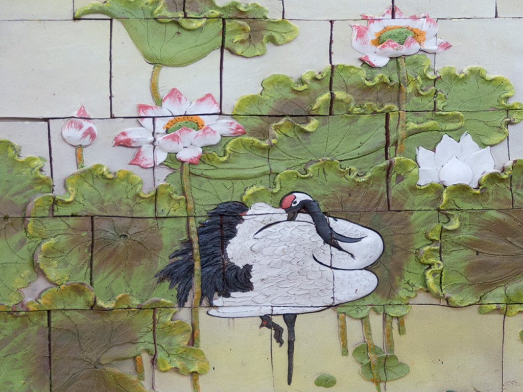 130x200cm 전통 청자 학 무늬 야외 벽화 배트랑