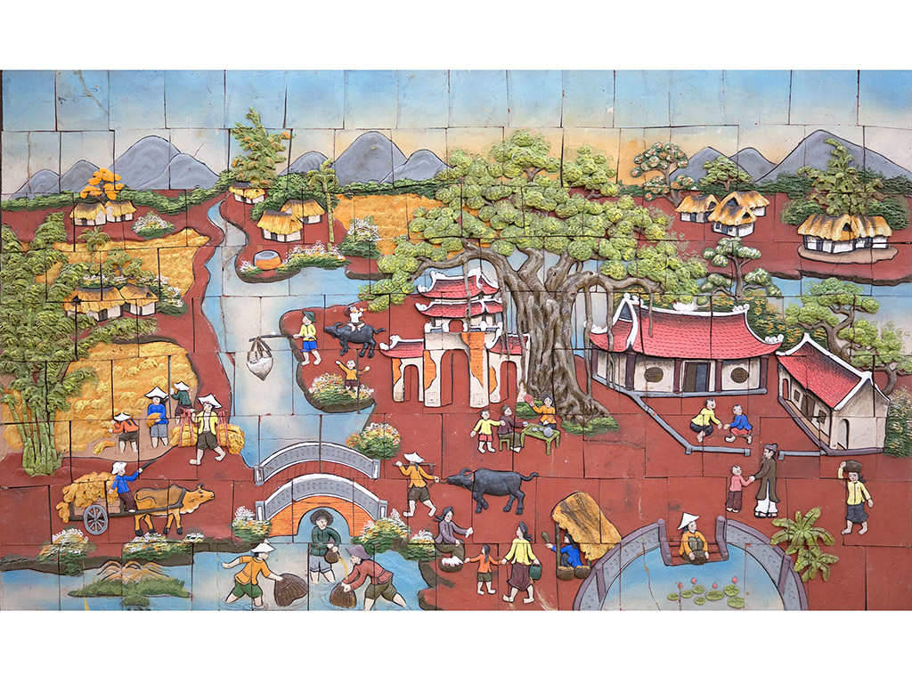 전통 바툰 벽면 도자기 시골 풍경 패널 크기 150x250cm