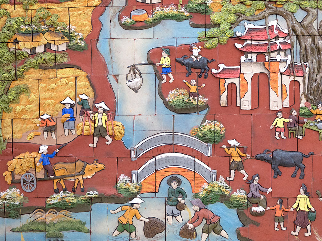 전통 바툰 벽면 도자기 시골 풍경 패널 크기 150x250cm