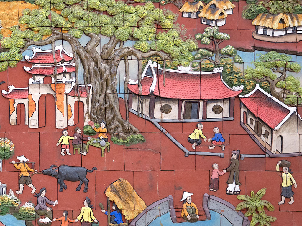 전통 바툰 벽면 도자기 시골 풍경 패널 크기 150x250cm
