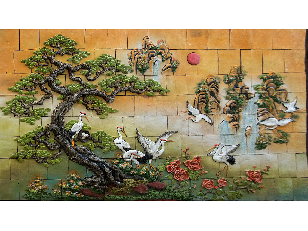 Tranh gốm ốp tường Tùng hạc diên niên cao cấp đẹp bền độc đáo Tranh gốm ốp tường Tùng hạc diên niên cao cấp đẹp bền độc đáo