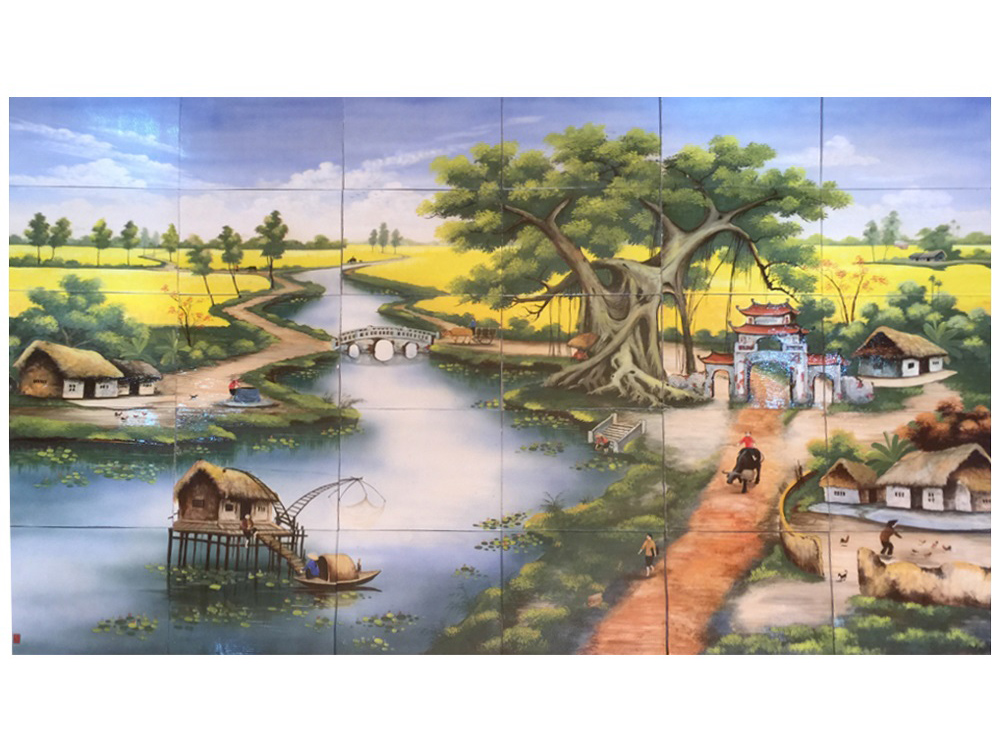 전통 농촌 풍경 도자기 벽화 250x150cm Bát Tràng 정교 수작업