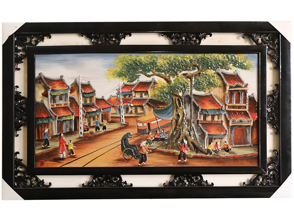 하노이 옛 거리 장면 대형 팔사 각색 도자기 그림