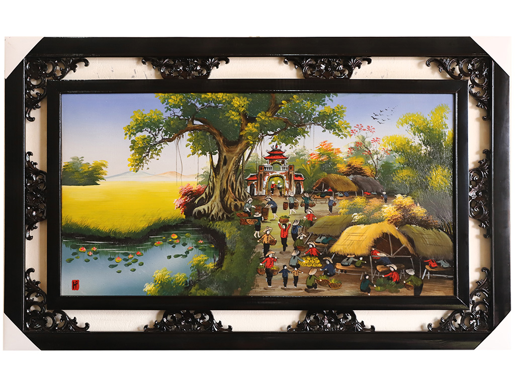 95x55cm 시골 시장 도자기 그림 Baṭ Tràng 컬렉션