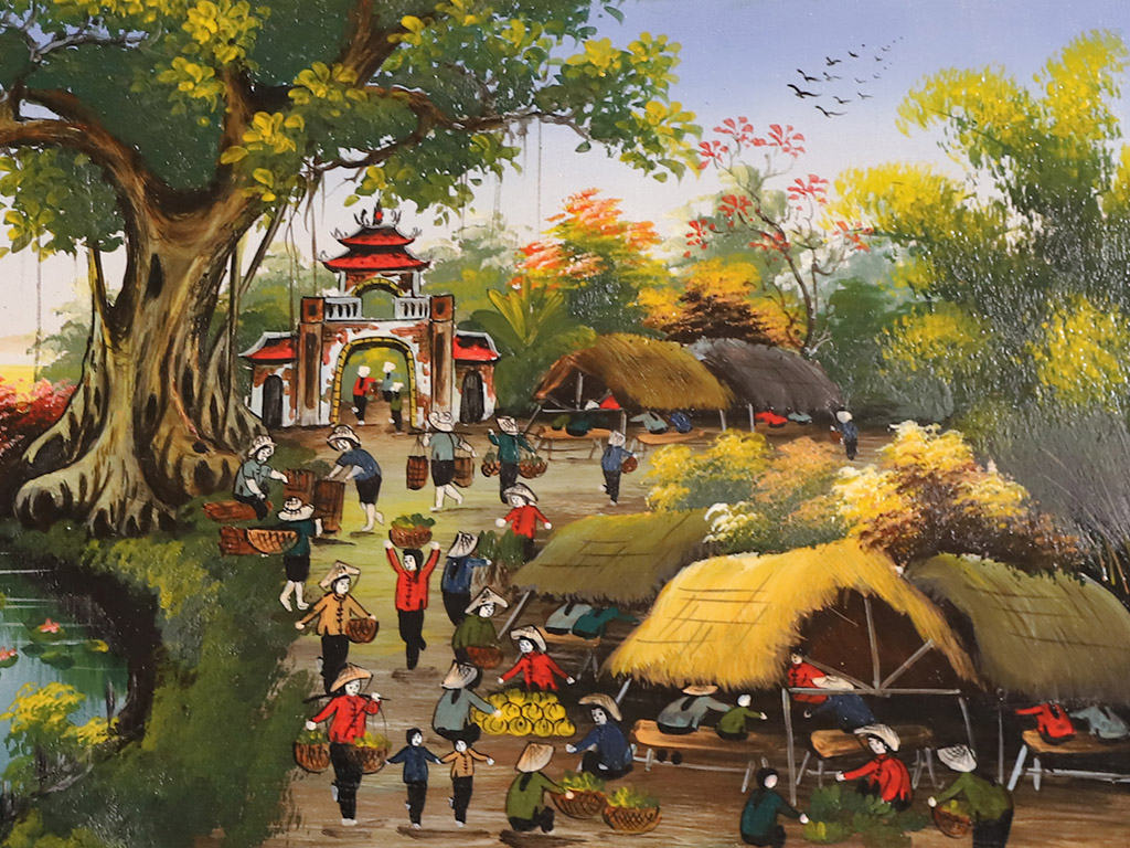 95x55cm 시골 시장 도자기 그림 Baṭ Tràng 컬렉션