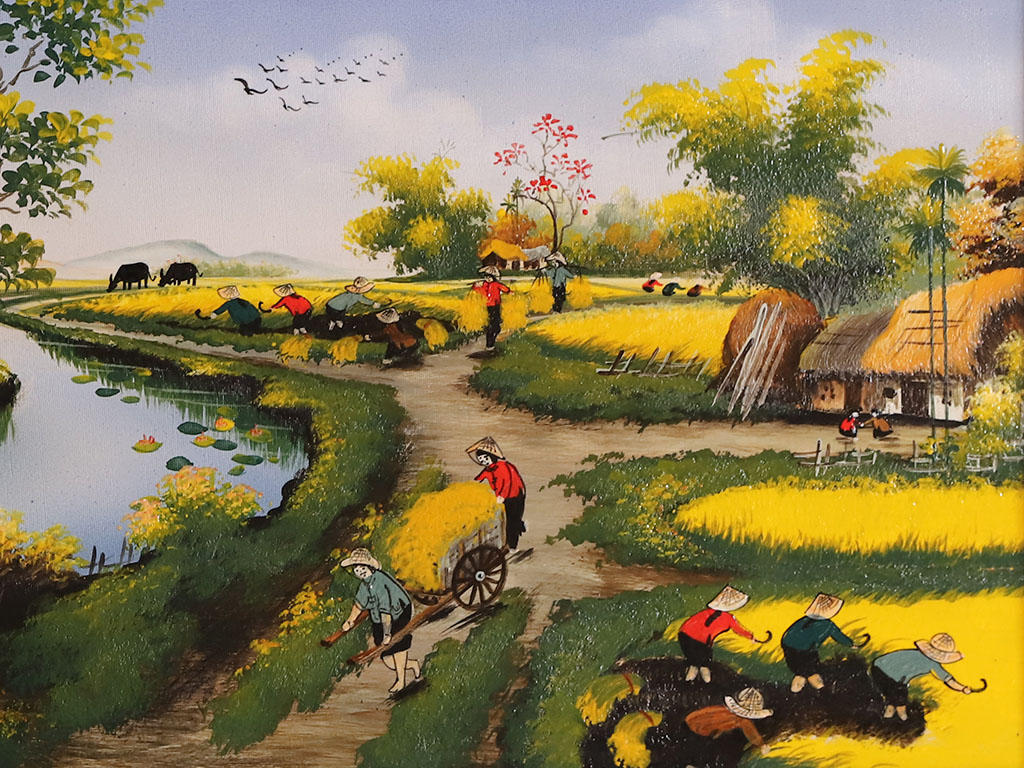 95x55cm 전통 시골 풍경 손 그림 도자기 벽화
