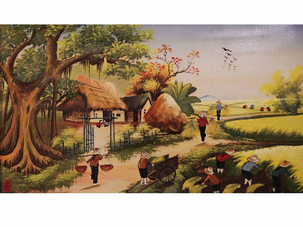60x100cm 시골 풍경 도자기 그림 액자