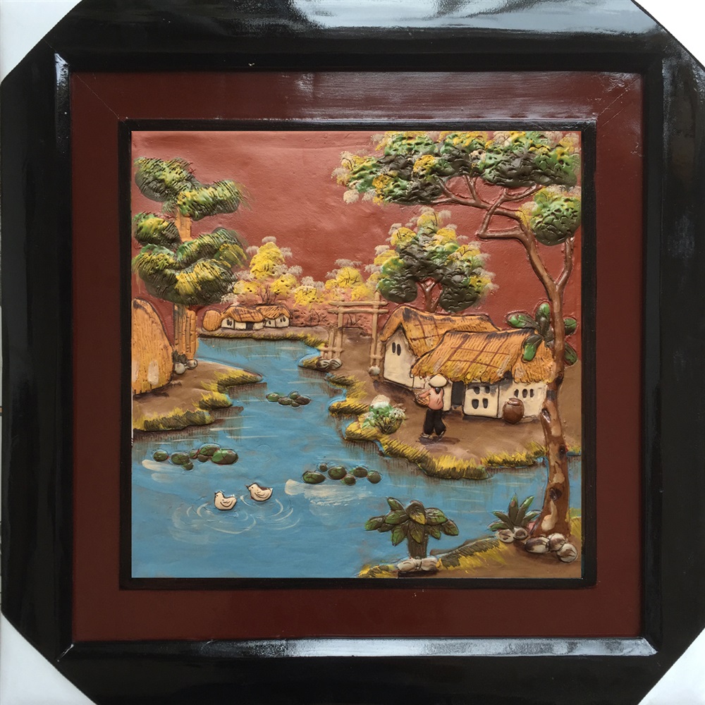 45x45cm 전통 전원 풍경 바트짱 도자기 벽화 작품