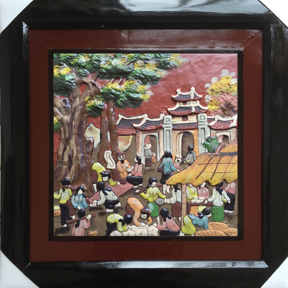 45x45cm 전통 시장 풍경 부조 도자기 벽 장식