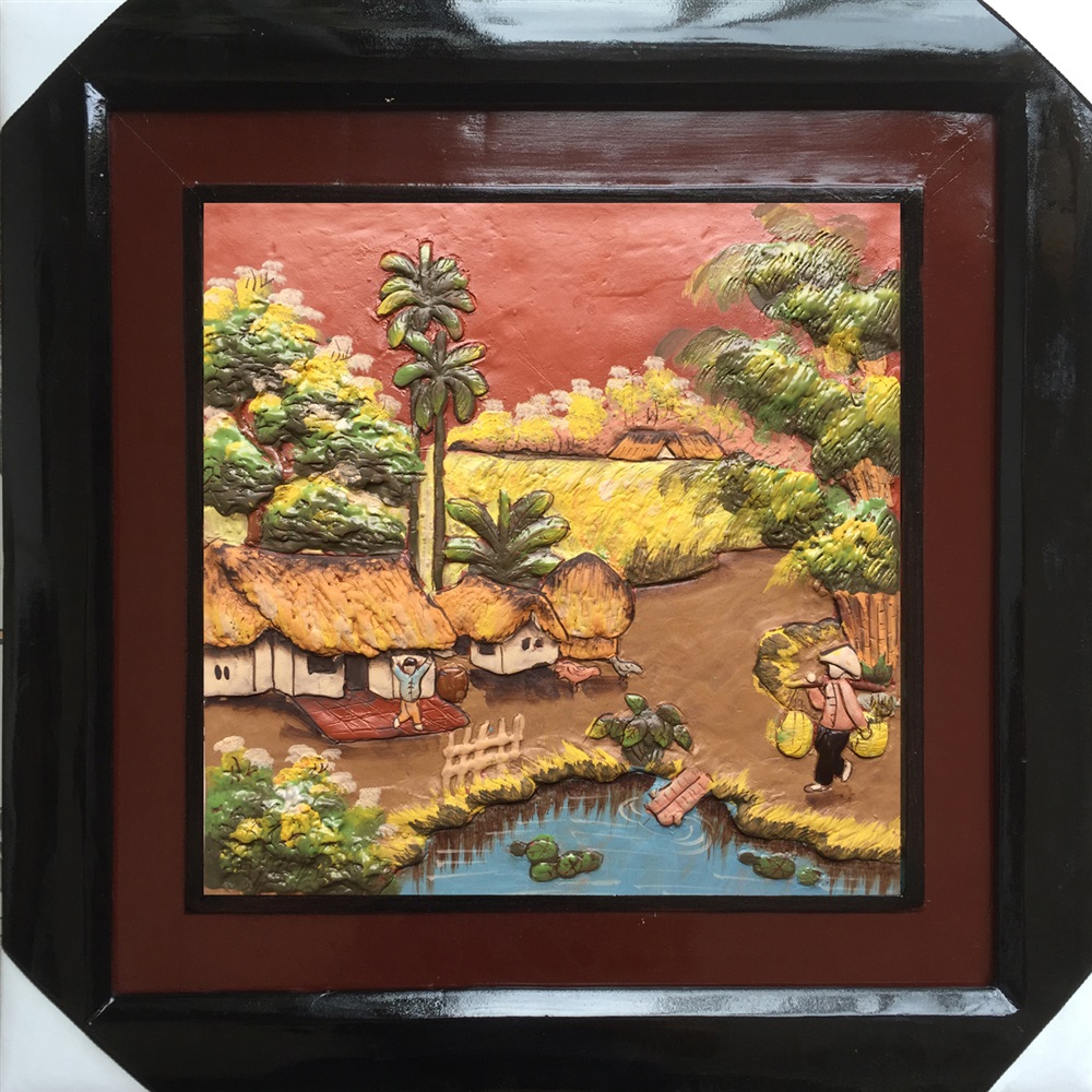 전원 풍경 바트짱 도자기 그림 45x45cm 액자 포함