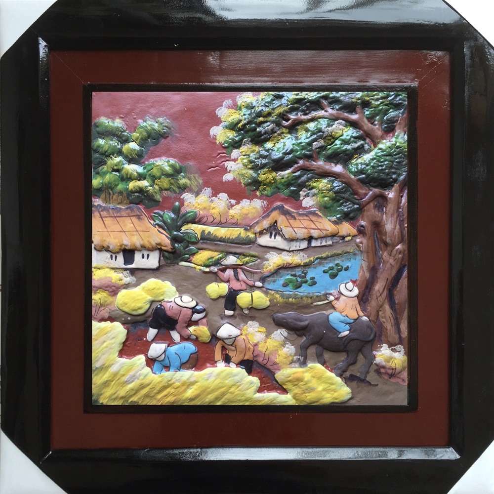 전통 시골 풍경 도자기 액자 45x45cm 바째랑 수공예품