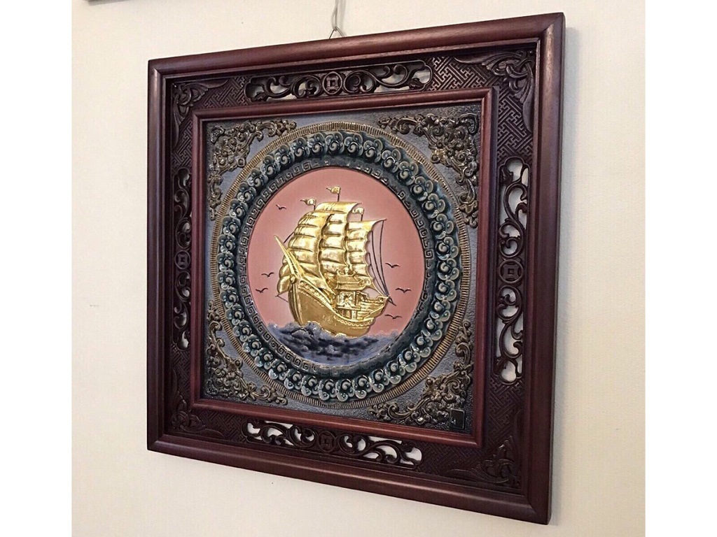 고급 금박 도자기 그림 순풍만발 풍수 장식품