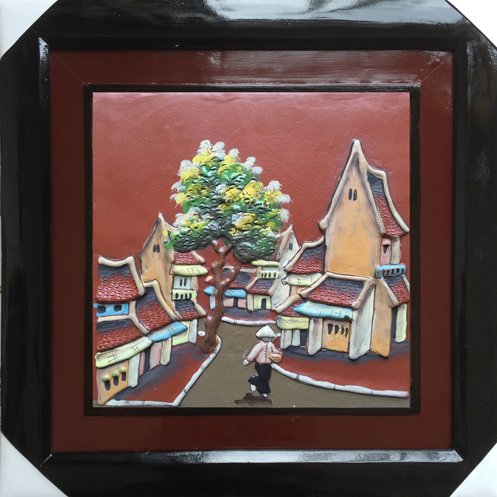 전통 하노이 거리 풍경 도자기 액자 45x45cm 명품