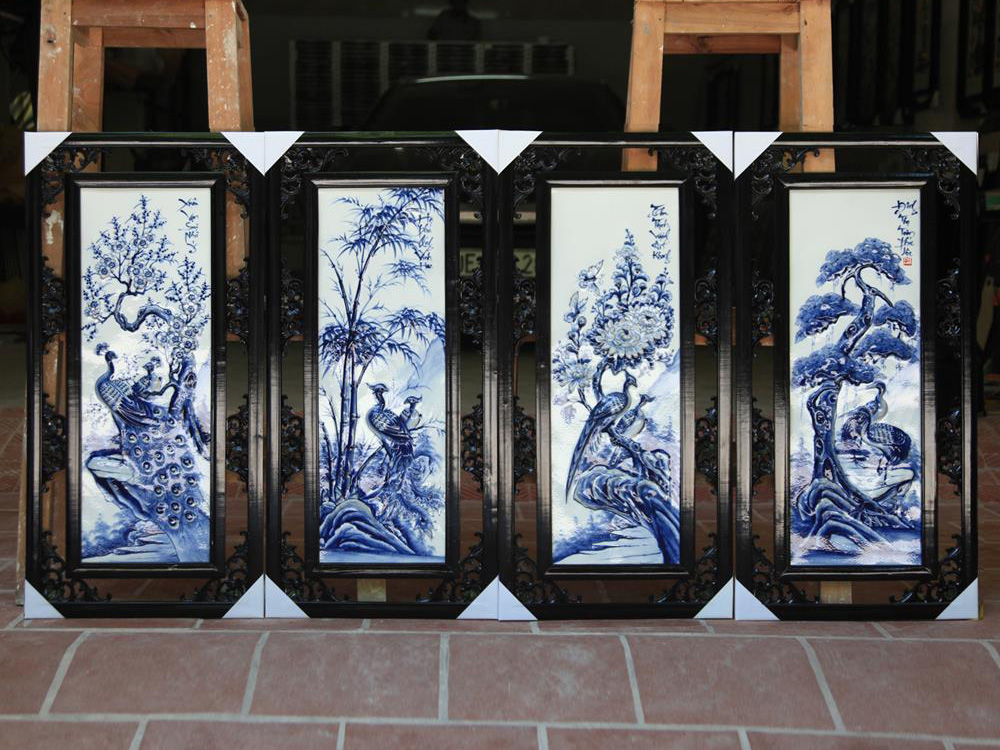 87x43cm 청자 단풍 문양 장인 손 작업 도자기 벽화