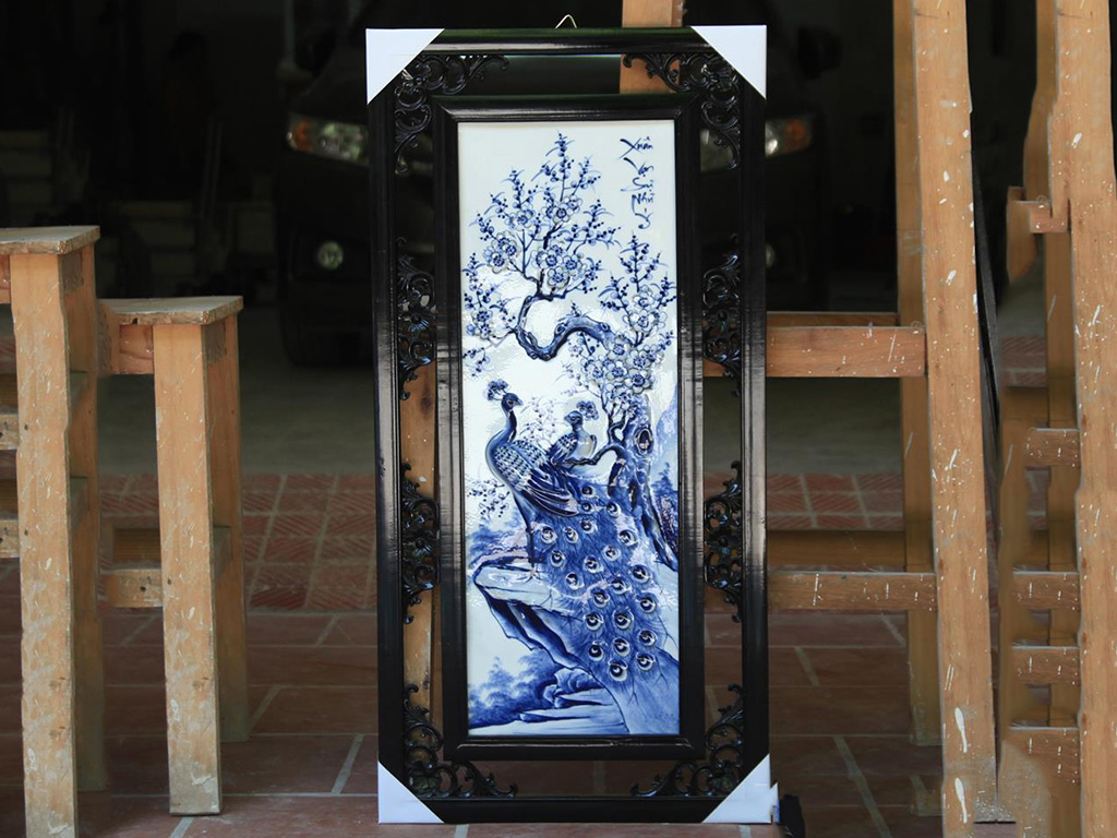 87x43cm 청자 단풍 문양 장인 손 작업 도자기 벽화