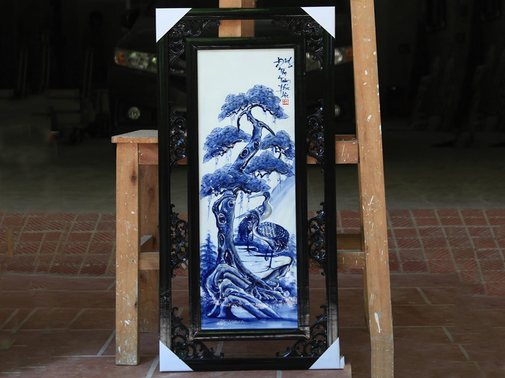 87x43cm 청자 단풍 문양 장인 손 작업 도자기 벽화