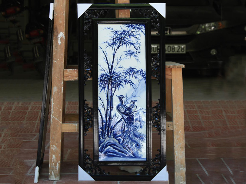 87x43cm 청자 단풍 문양 장인 손 작업 도자기 벽화