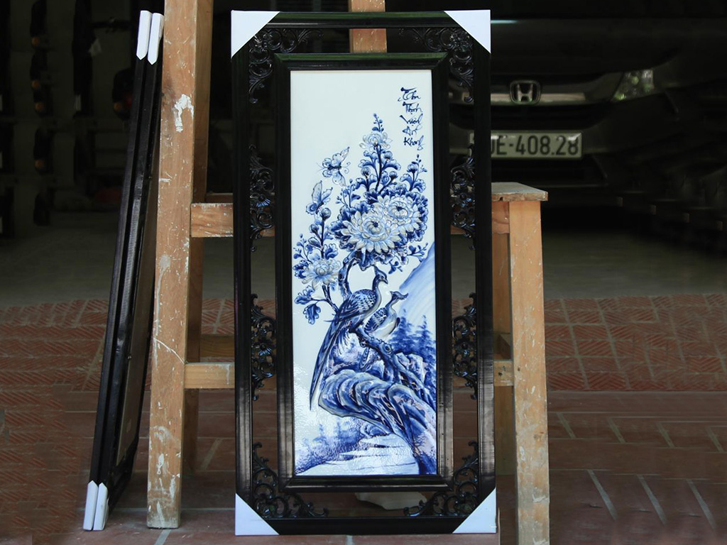 87x43cm 청자 단풍 문양 장인 손 작업 도자기 벽화