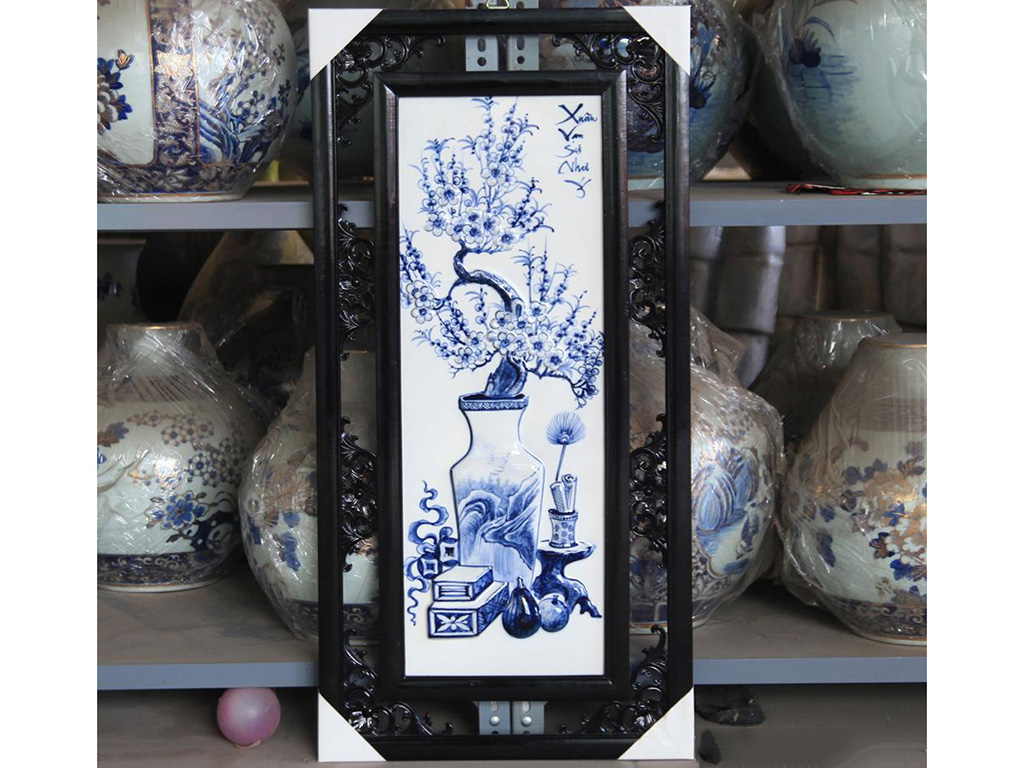 전통 청자 고급 사군자 문양 벽화 세트 50x100cm 배달