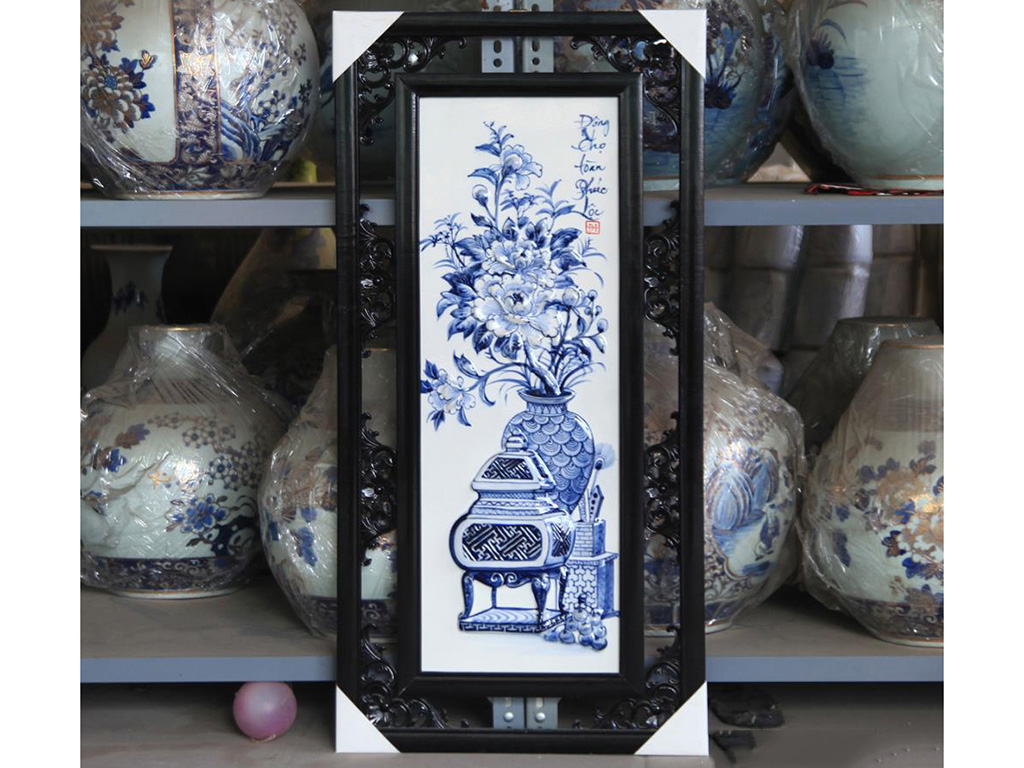 전통 청자 고급 사군자 문양 벽화 세트 50x100cm 배달