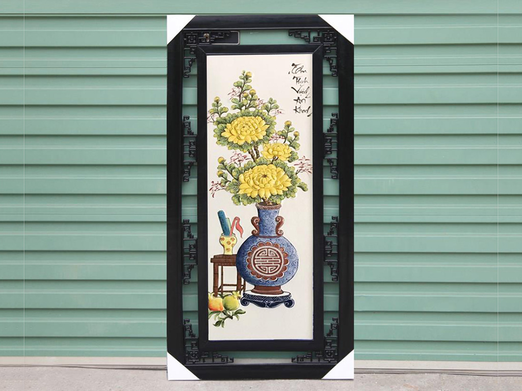 고풍스러운 분청 도자기 사계절 명화 부조 100x50cm
