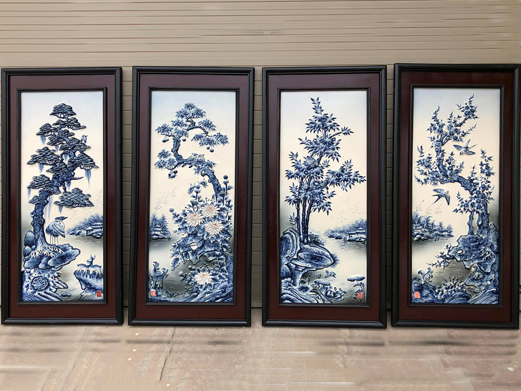90x43cm 바트짱 도자기 사계절 그림 세트 전통 장식