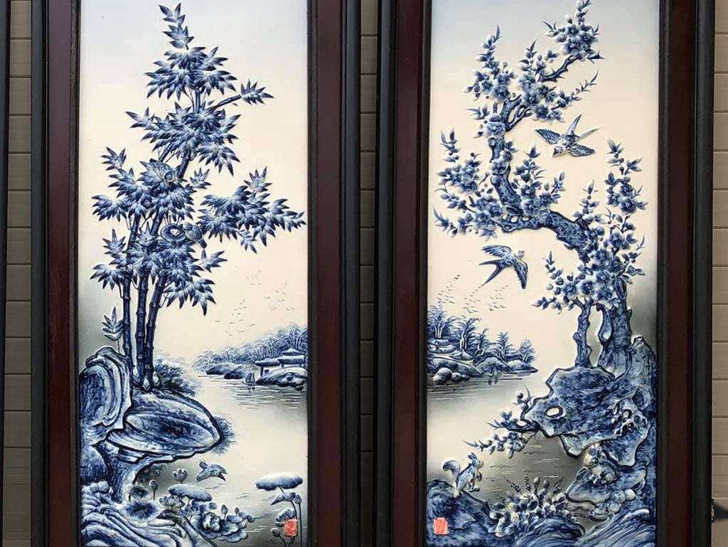 90x43cm 바트짱 도자기 사계절 그림 세트 전통 장식