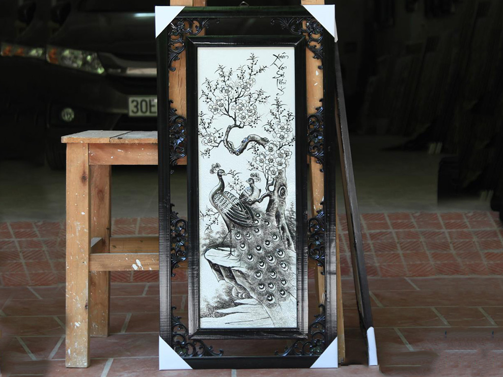 87x43cm 4계절 흑색 부조 도자기 그림