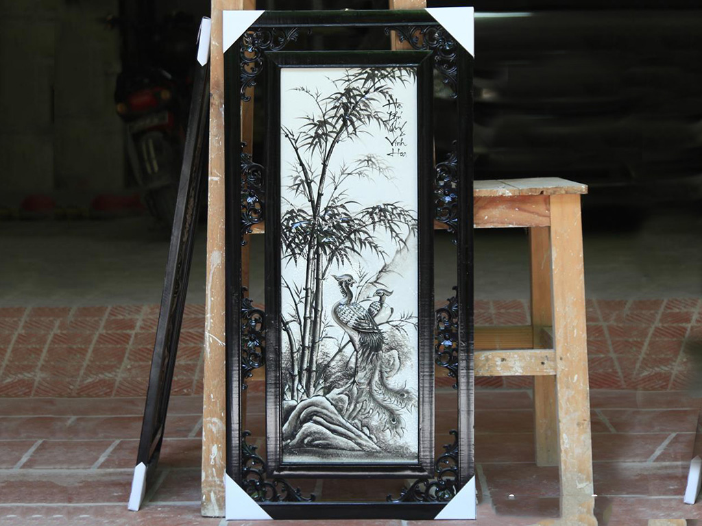 87x43cm 4계절 흑색 부조 도자기 그림