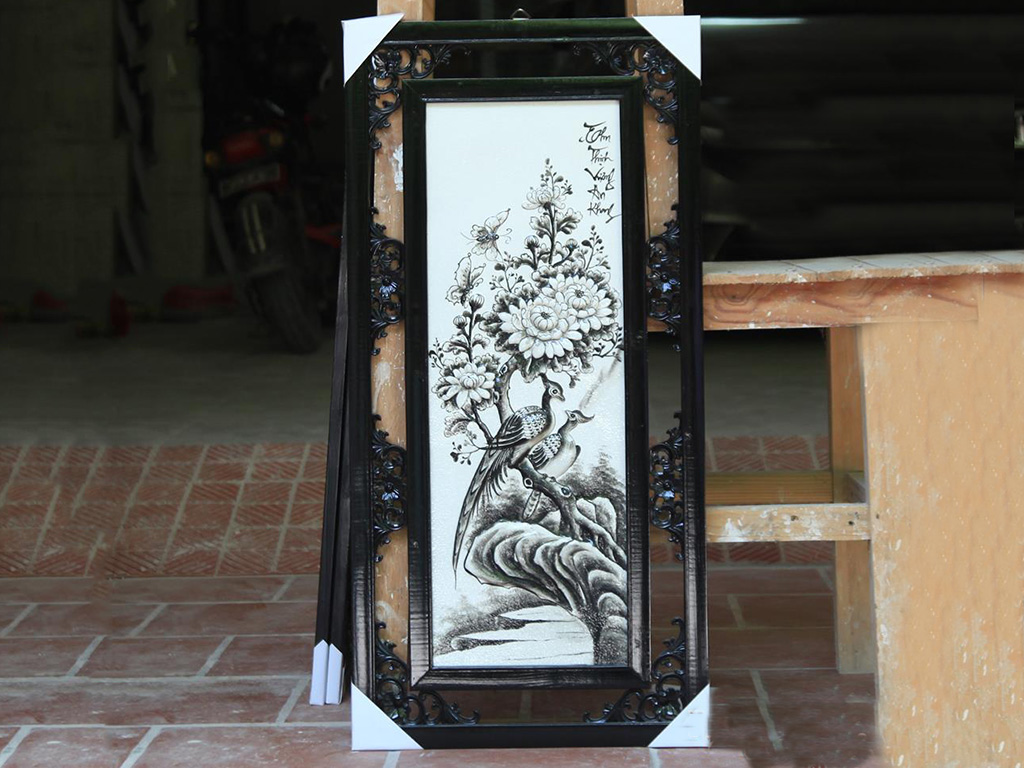 87x43cm 4계절 흑색 부조 도자기 그림