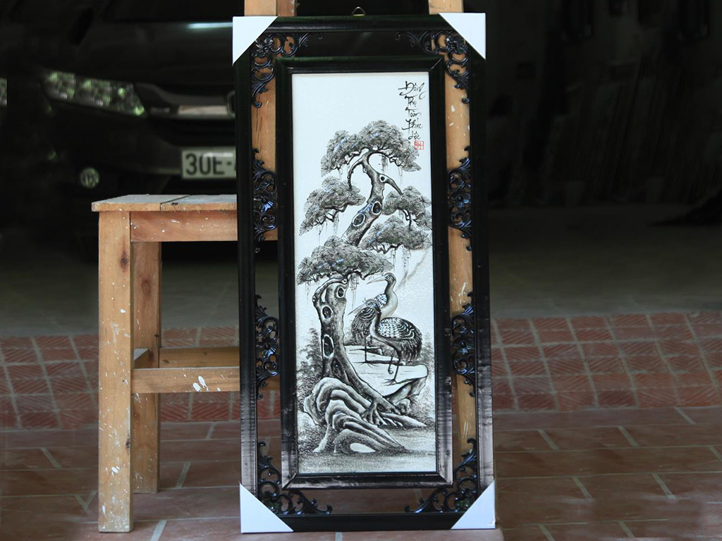 87x43cm 4계절 흑색 부조 도자기 그림