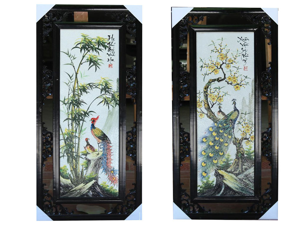 바트랑 수작업 조류 사계절 도자 기념 벽화 87x43cm 예술 작품