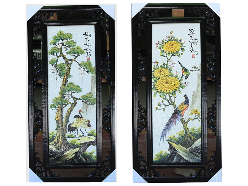 바트랑 수작업 조류 사계절 도자 기념 벽화 87x43cm 예술 작품
