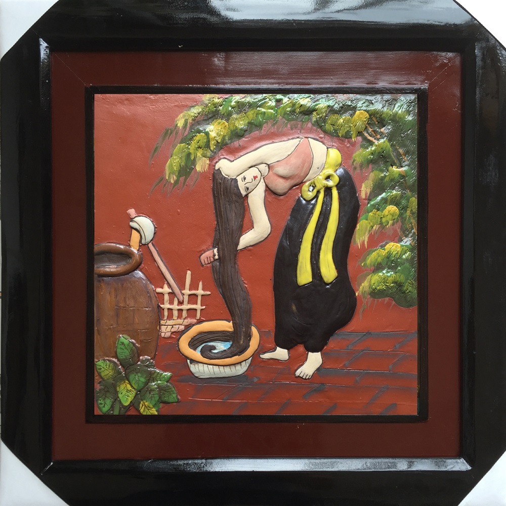 바트짱 도자기 여성 초상화 장식화 45x45cm 세련