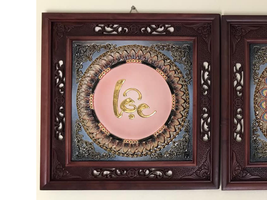 금박 福禄寿 도자기 액자 50x50cm 바트짱 수공예