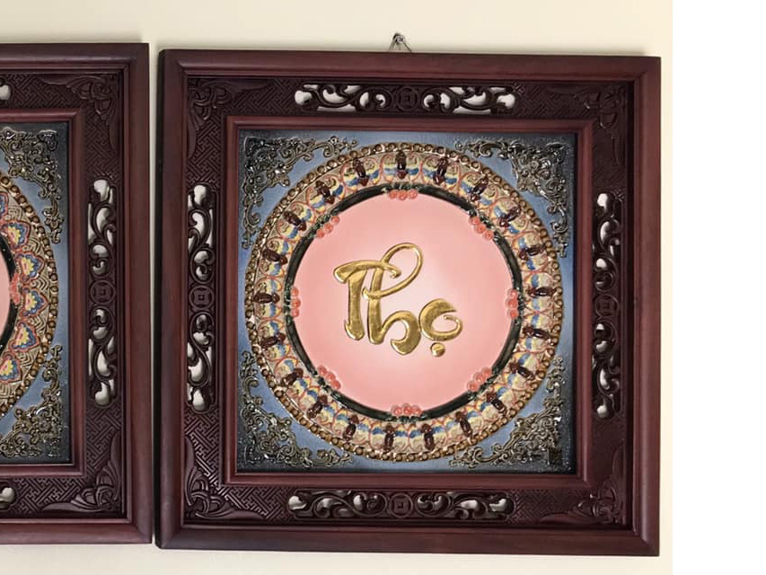금박 福禄寿 도자기 액자 50x50cm 바트짱 수공예