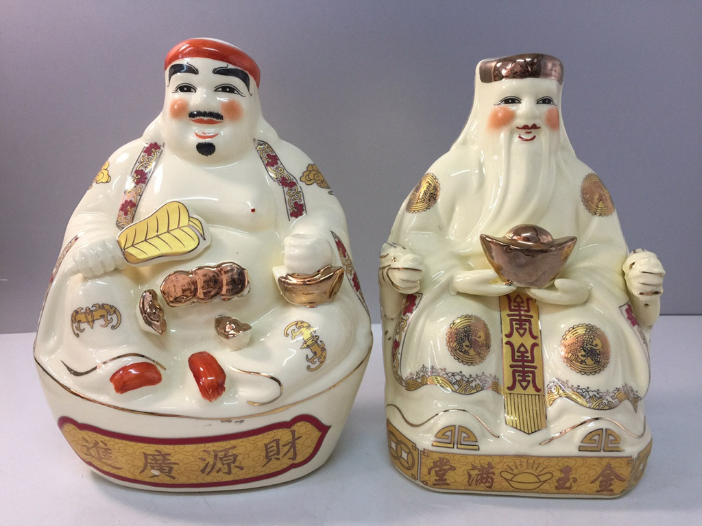 황금 유광 도자기 재물신 조각상 15cm 풍수 인테리어