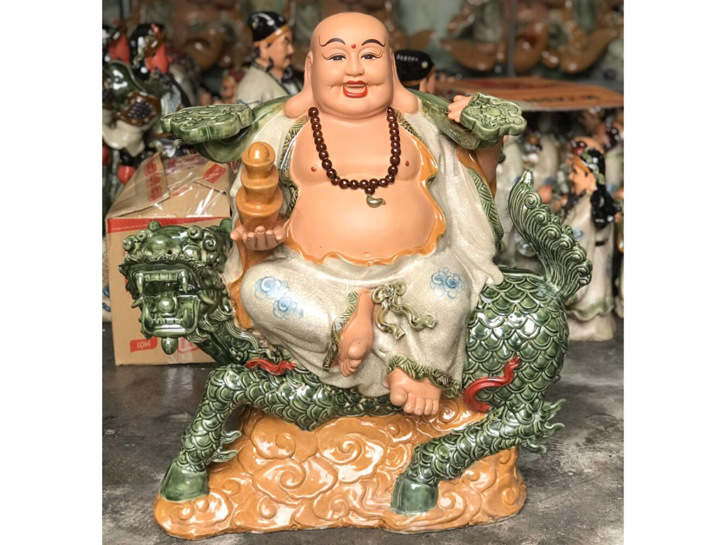 청색 제련 미소 좌상 풍수 70cm 바트짱 도자