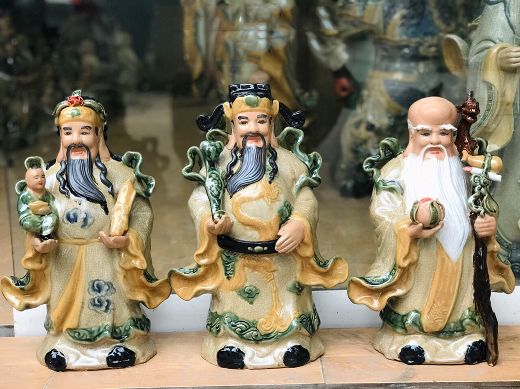 균열 유약 50cm 복록수 도자기 서 예술 조각