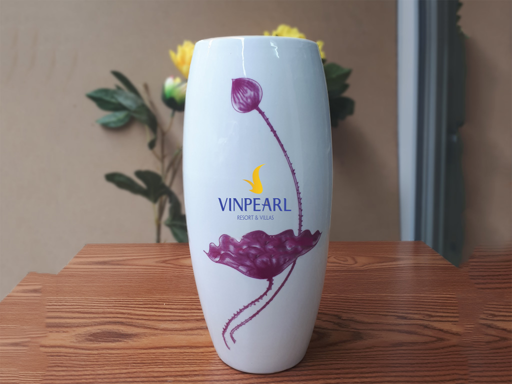 바트짱 로고 새긴 흰색 연꽃 디자인 도자기 꽃병 29cm
