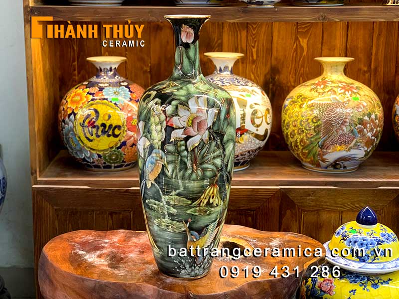 Bình vẽ vàng liên hoa 60cm cao cấp gốm sứ Bát Tràng đẹp Bình vẽ vàng liên hoa 60cm cao cấp gốm sứ Bát Tràng đẹp