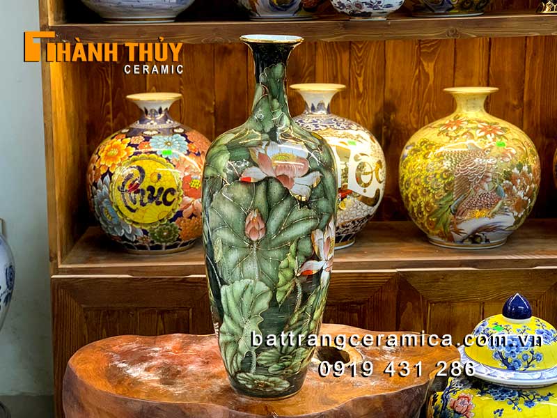 Bình vẽ vàng liên hoa 60cm cao cấp gốm sứ Bát Tràng đẹp Bình vẽ vàng liên hoa 60cm cao cấp gốm sứ Bát Tràng đẹp