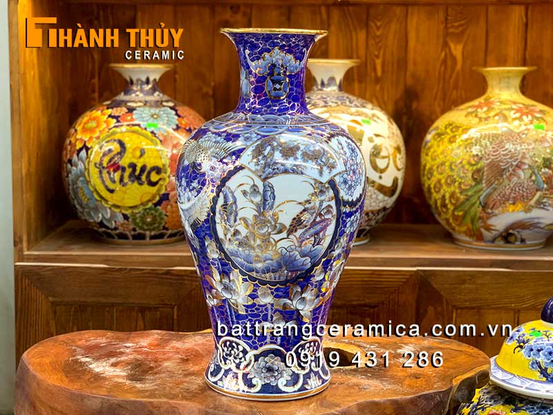 Bình chiêu tài bảo tiên liên hoa 50cm gốm sứ Bát Tràng vàng cao cấp Bình chiêu tài bảo tiên liên hoa 50cm gốm sứ Bát Tràng vàng cao cấp