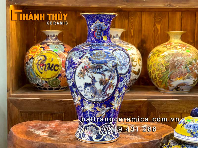 Bình chiêu tài bảo tiên liên hoa 50cm gốm sứ Bát Tràng vàng cao cấp Bình chiêu tài bảo tiên liên hoa 50cm gốm sứ Bát Tràng vàng cao cấp