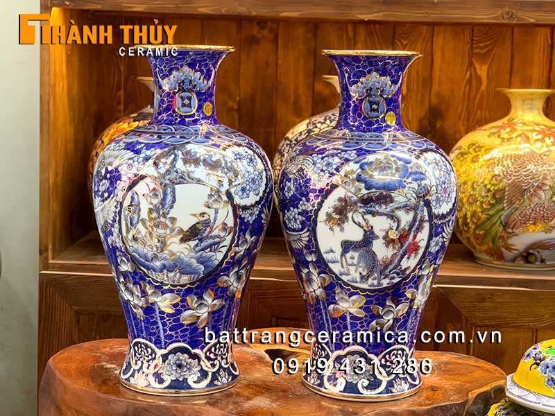 Bình chiêu tài bảo tiên liên hoa 50cm gốm sứ Bát Tràng vàng cao cấp Bình chiêu tài bảo tiên liên hoa 50cm gốm sứ Bát Tràng vàng cao cấp